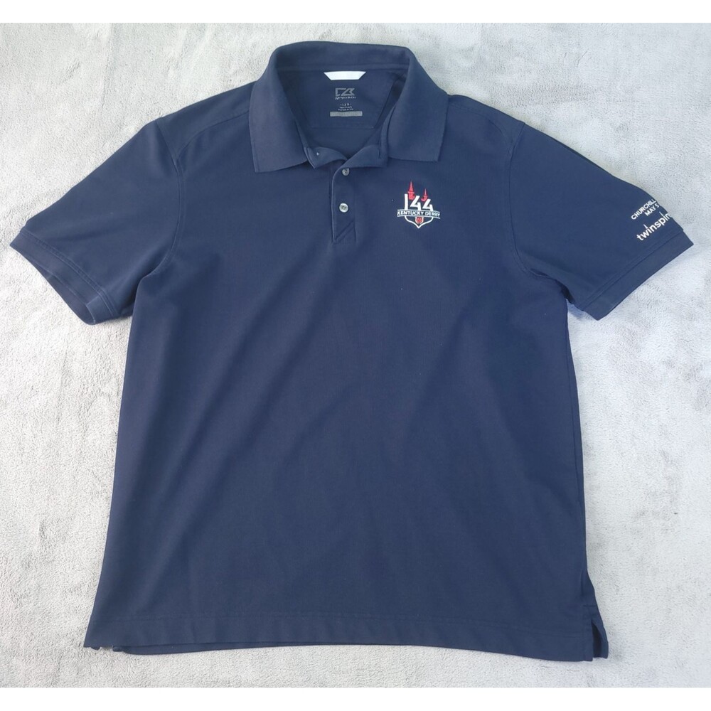 Kentucky Derby 144 2018 Polo Shirt Mens Blue Large JUSTIFY Cutter & Buck Racing